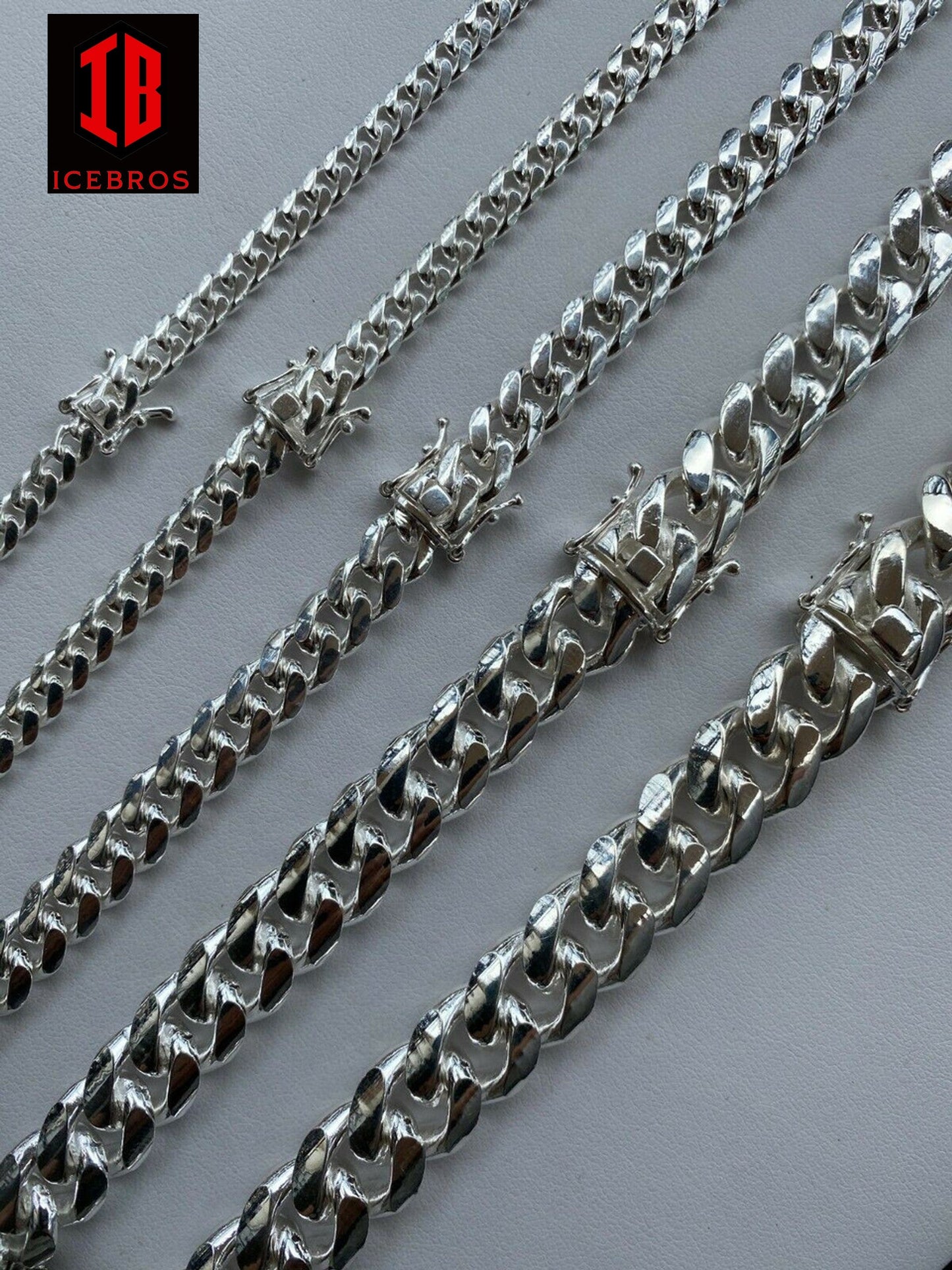 925 Vermeil Sterling Silver Men's Miami Cuban Link Chain Necklace Box Clasp (5-14mm)