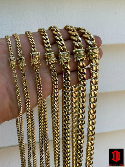 Miami Cuban Link Chain Necklace 14k Gold Over Stainless Steel (4-14mm)