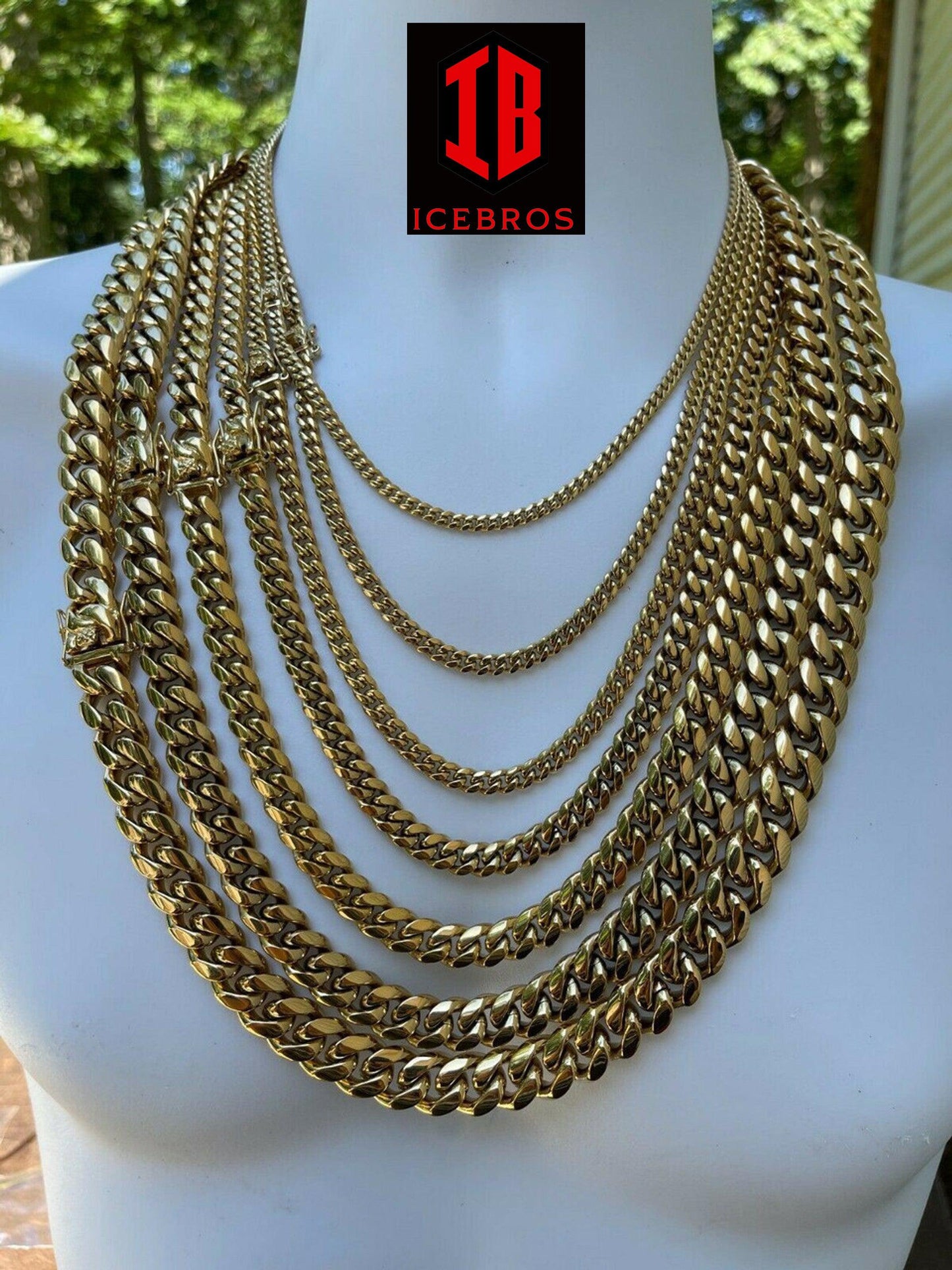 Miami Cuban Link Chain Necklace 14k Gold Over Stainless Steel (4-14mm)