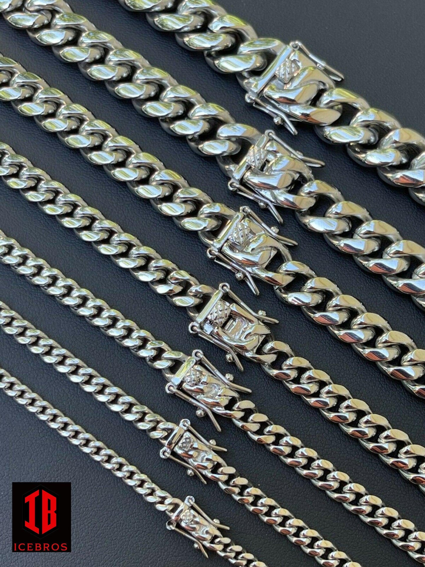 Miami Cuban Link Bracelet White Gold Over Stainless Steel (4-14mm)