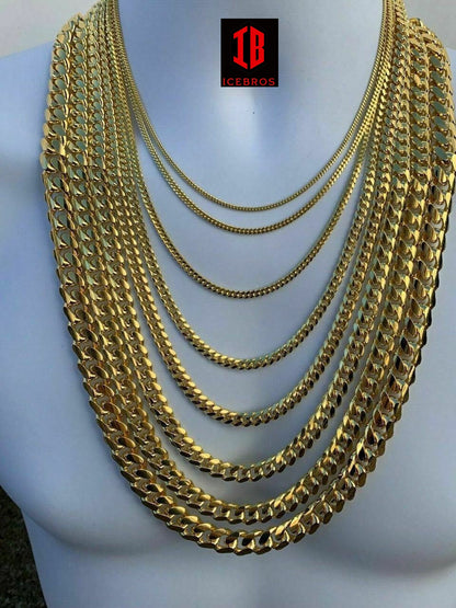 14k Gold Over 925 ITALY Silver Cuban Link Chain (Lobster Clasp) (2-12mm)