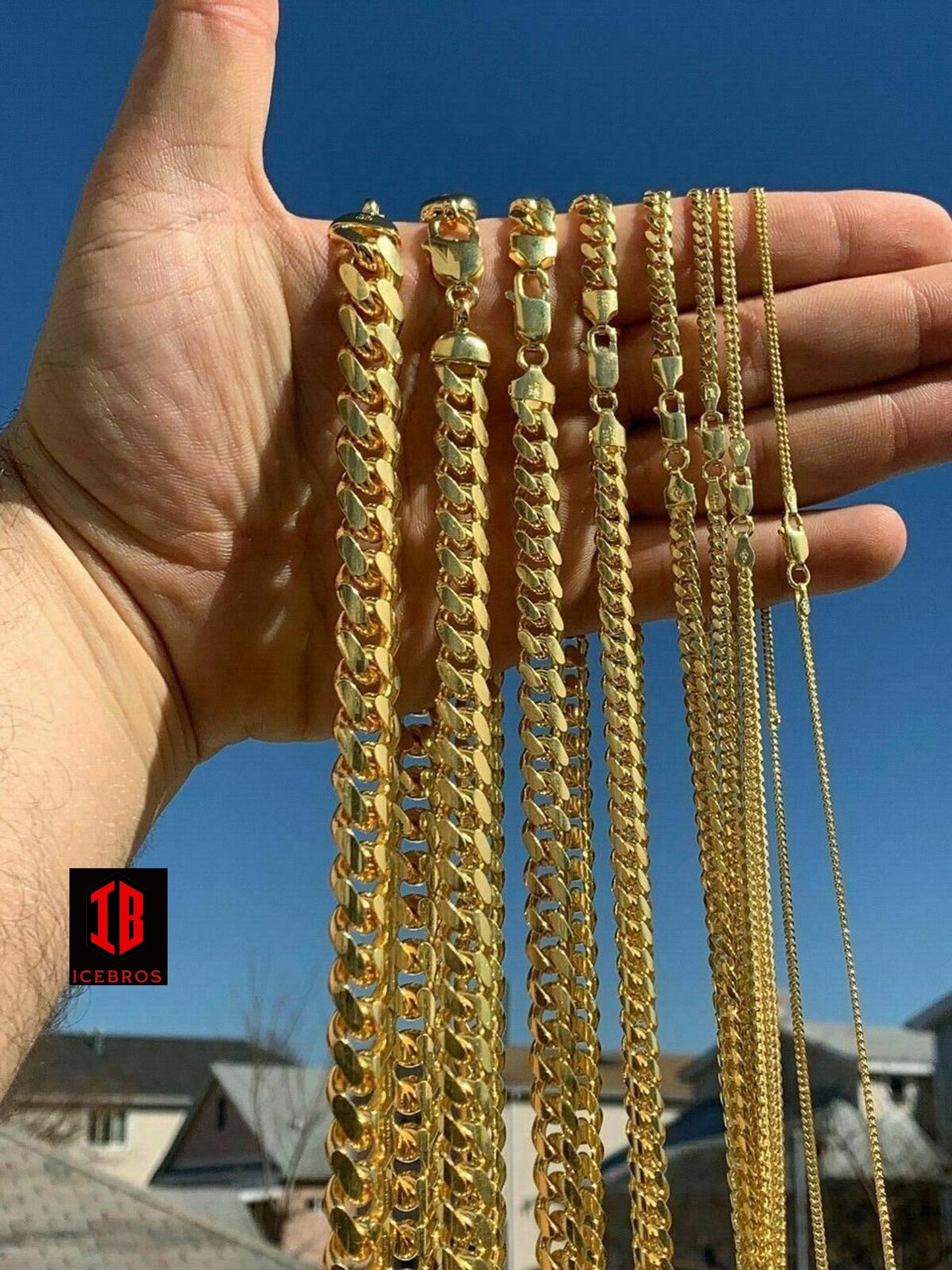 14k Gold Over 925 ITALY Silver Cuban Link Chain (Lobster Clasp) (2-12mm)