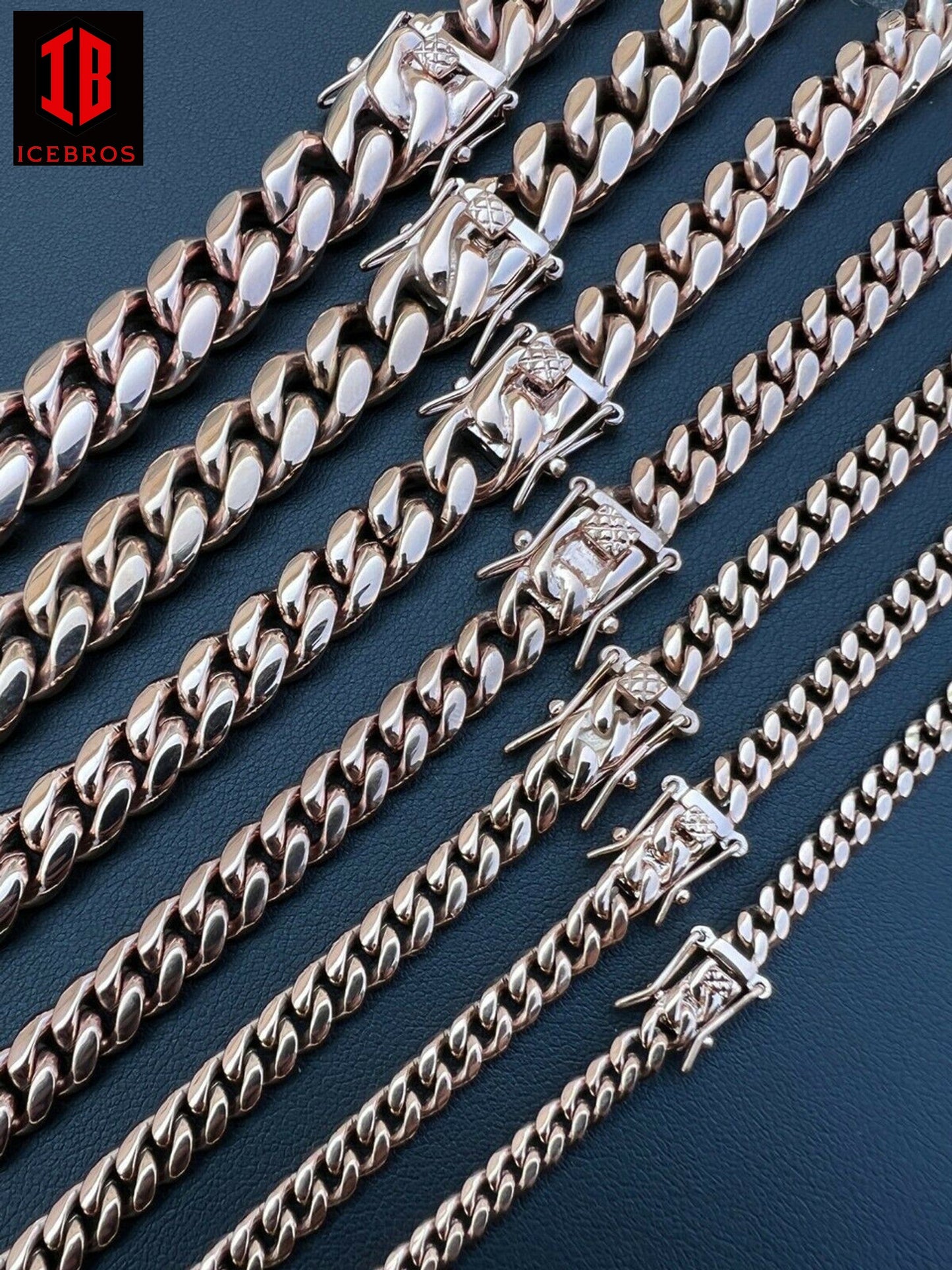 Miami Cuban Link Chain Necklace 14k Rose Gold Over Stainless Steel (4-18mm)