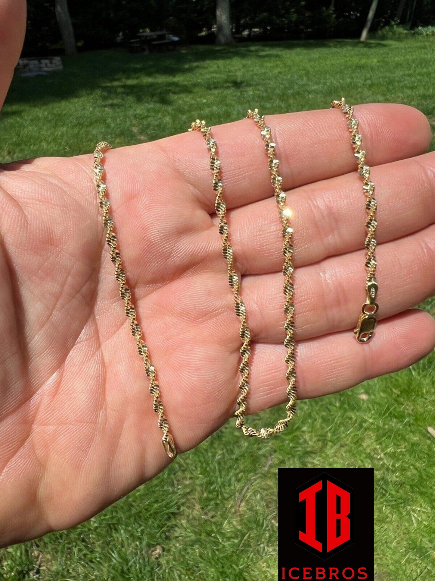 925 Sterling Silver Real 14k Gold Vermeil Chain Necklace (Singapore Rope) 2.5mm