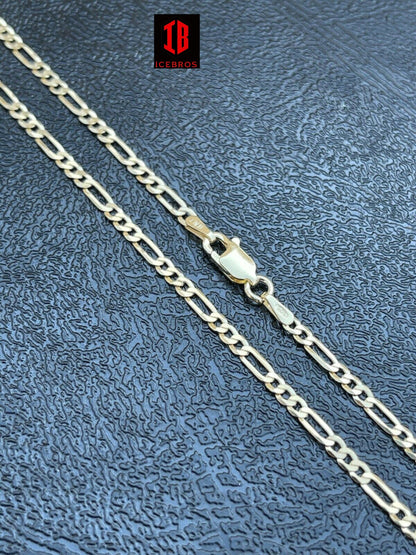 14k Gold Over Solid 925 Sterling Silver Figaro Chain Necklace ITALY (2mm-10mm)