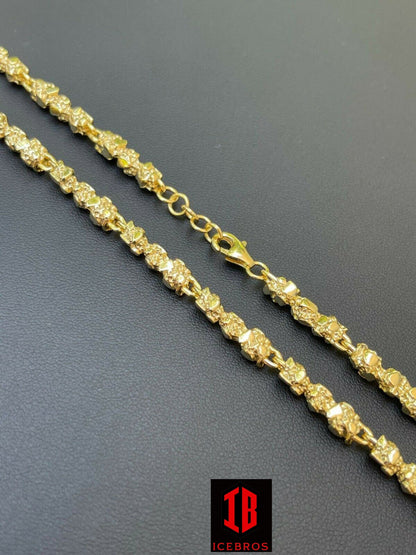 14k Gold Over Solid 925 Sterling Silver Nugget Link Chain Necklace 18-30inch (5.5mm)