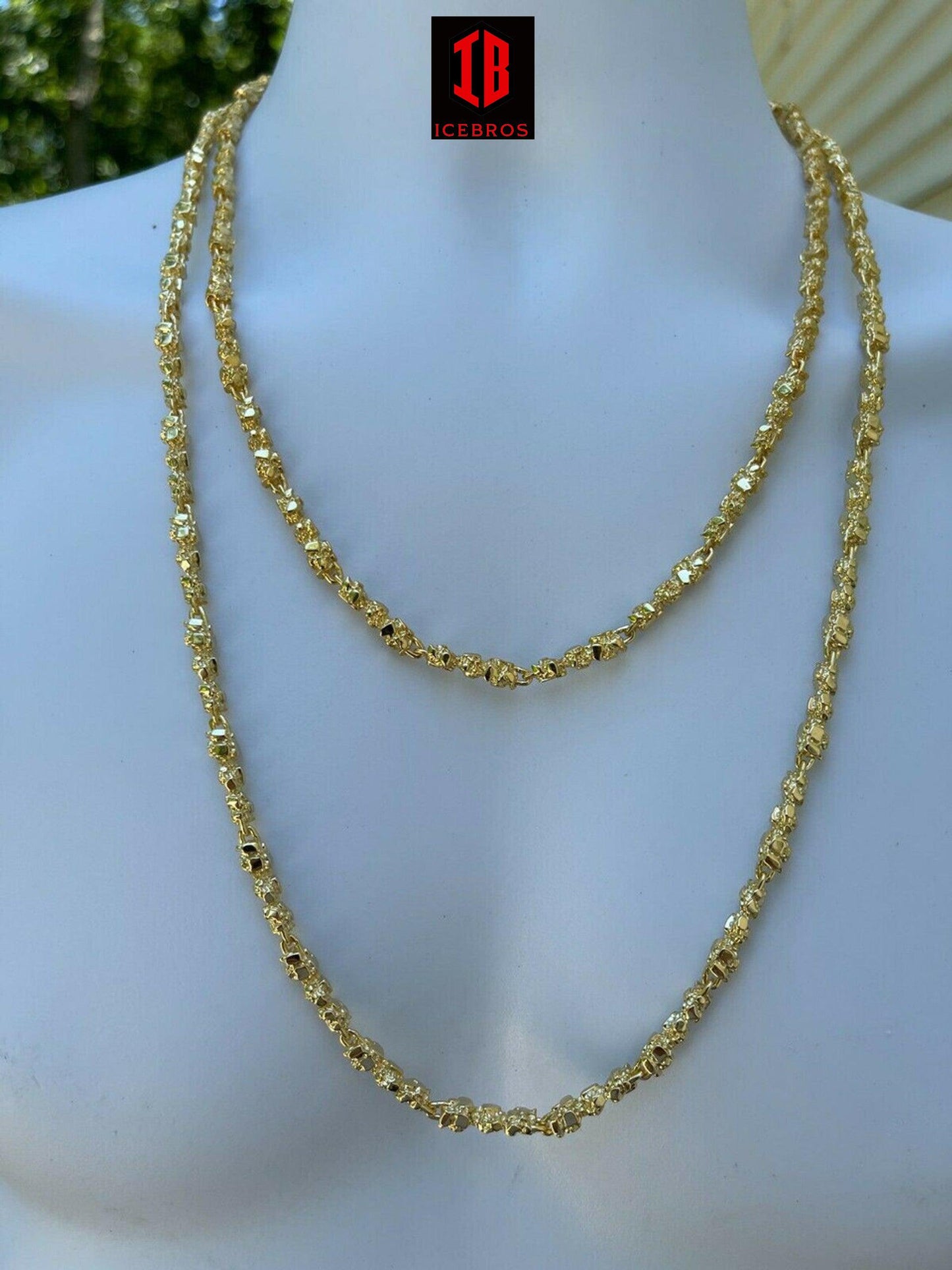 14k Gold Over Solid 925 Sterling Silver Nugget Link Chain Necklace 18-30inch (5.5mm)