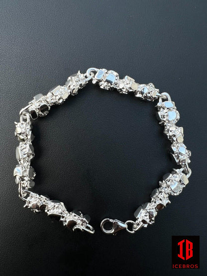 Heavy 8mm Custom Handmade Solid 925 Sterling Silver Nugget Link Bracelet (8mm)