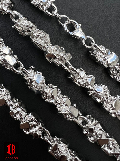 White Gold Over Solid 925 Sterling Silver Nugget Link Chain Necklace 18-30inch (8mm)