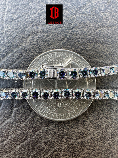 Iced Blue MOISSANITE Stone Tennis Chain 925 Silver Iced Necklace Pass Diamond Test (3mm-5mm)