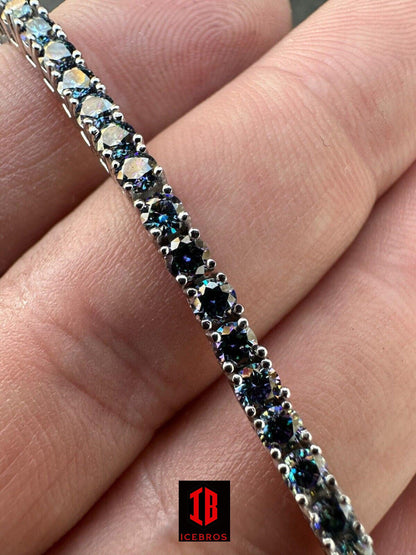 Iced Blue MOISSANITE Tennis Bracelet 925 Sterling Silver Pass Diamond Tester (3mm-5mm)