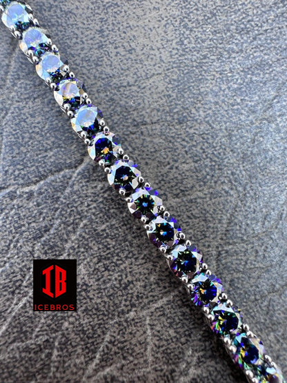 Iced Blue MOISSANITE Tennis Bracelet 925 Sterling Silver Pass Diamond Tester (3mm-5mm)