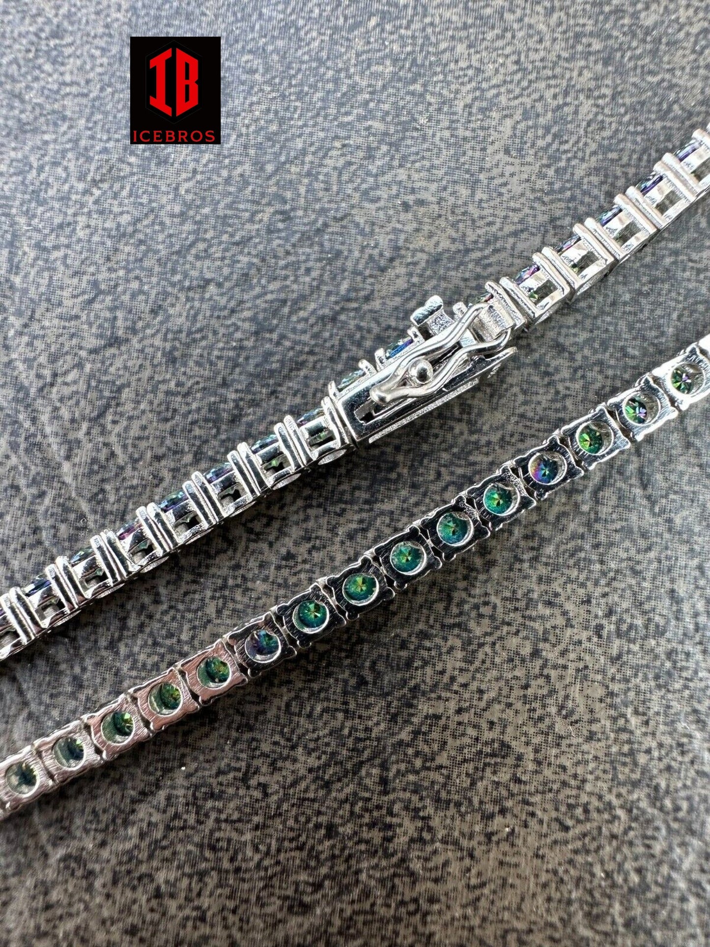 Iced Blue MOISSANITE Stone Tennis Chain 925 Silver Iced Necklace Pass Diamond Test (3mm-5mm)