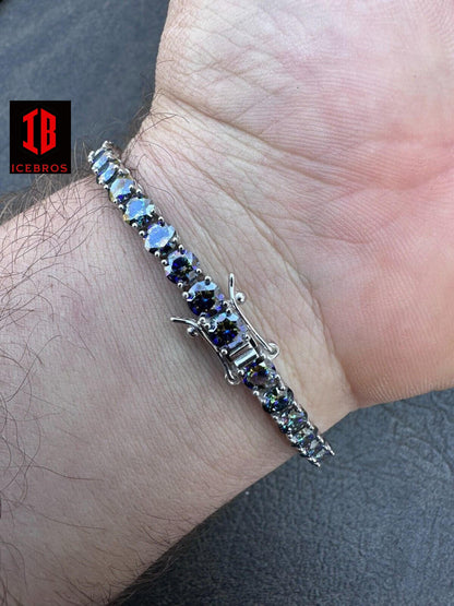 Iced Blue MOISSANITE Tennis Bracelet 925 Sterling Silver Pass Diamond Tester (3mm-5mm)