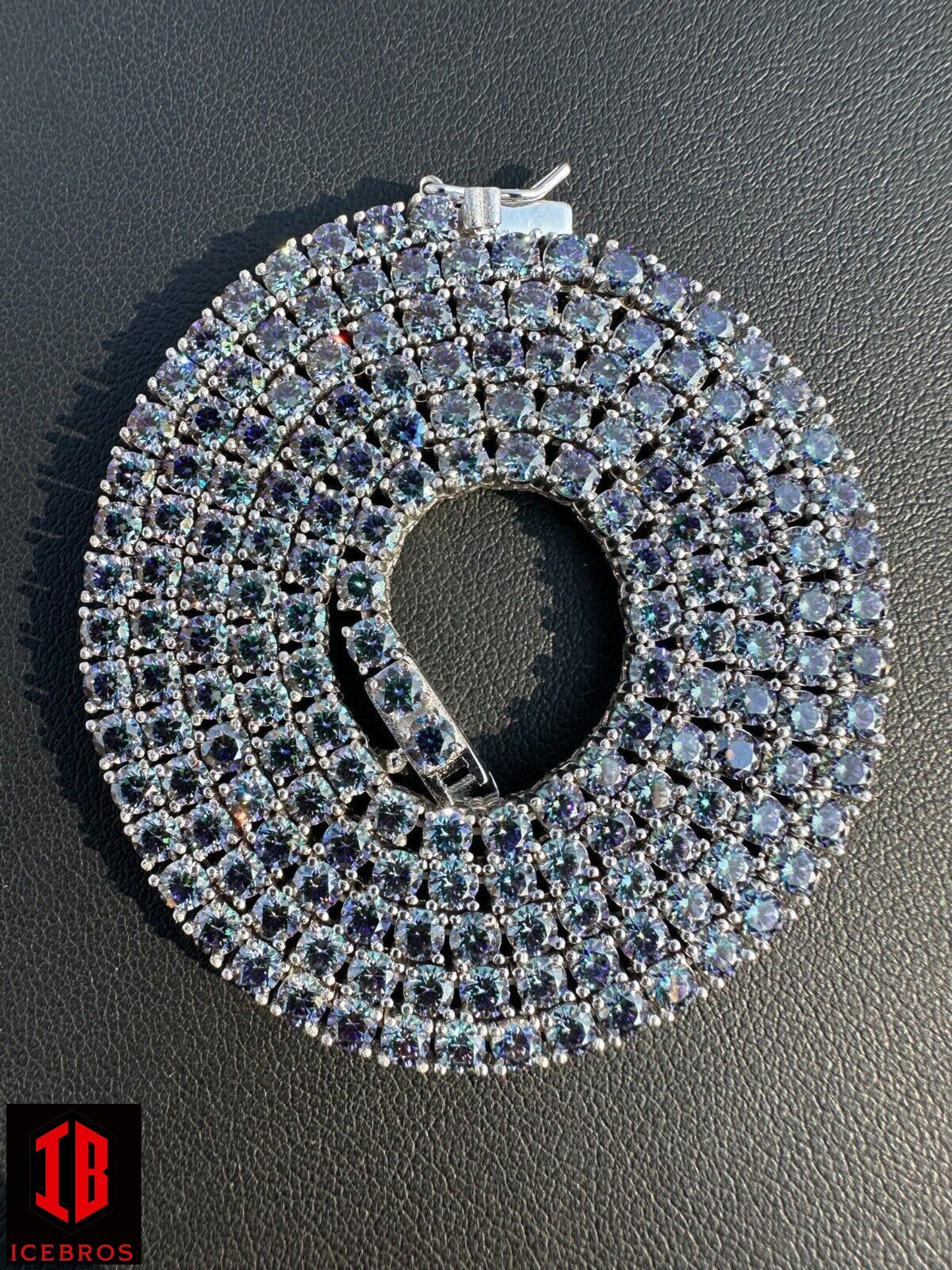 Iced Blue MOISSANITE Stone Tennis Chain 925 Silver Iced Necklace Pass Diamond Test (3mm-5mm)