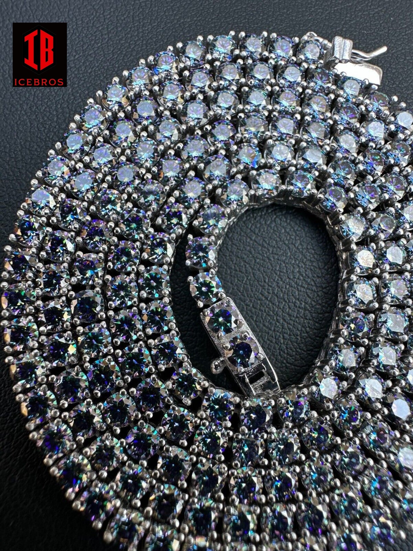 Iced Blue MOISSANITE Stone Tennis Chain 925 Silver Iced Necklace Pass Diamond Test (3mm-5mm)