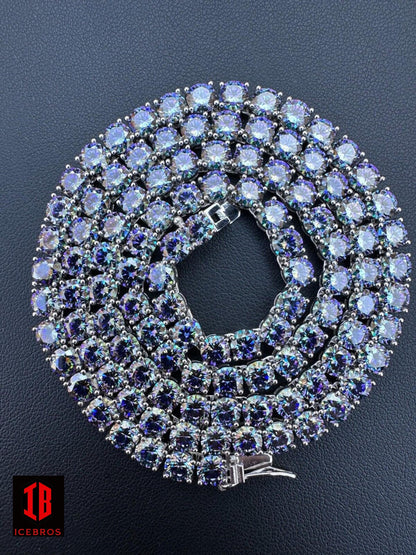 Iced Blue MOISSANITE Stone Tennis Chain 925 Silver Iced Necklace Pass Diamond Test (3mm-5mm)