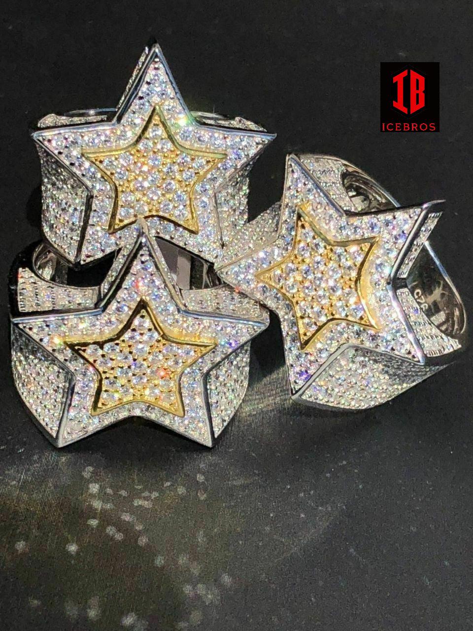 Men's Hip Hop 3D STAR Solid Rose Gold & 925 Silver Diamond Pinky RING Real (CZ)