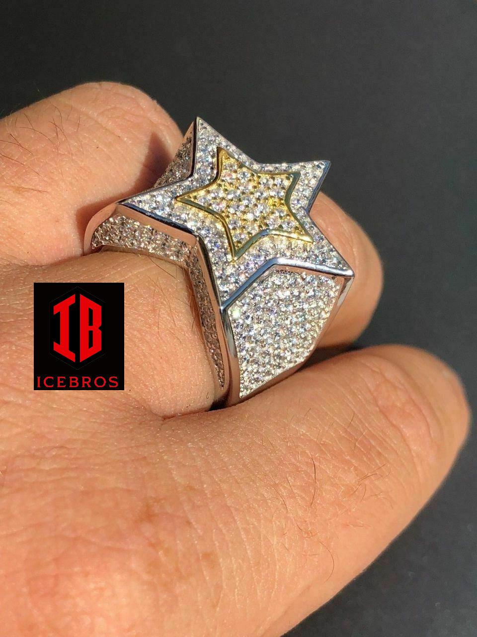 Men's Hip Hop 3D STAR Solid Rose Gold & 925 Silver Diamond Pinky RING Real (CZ)