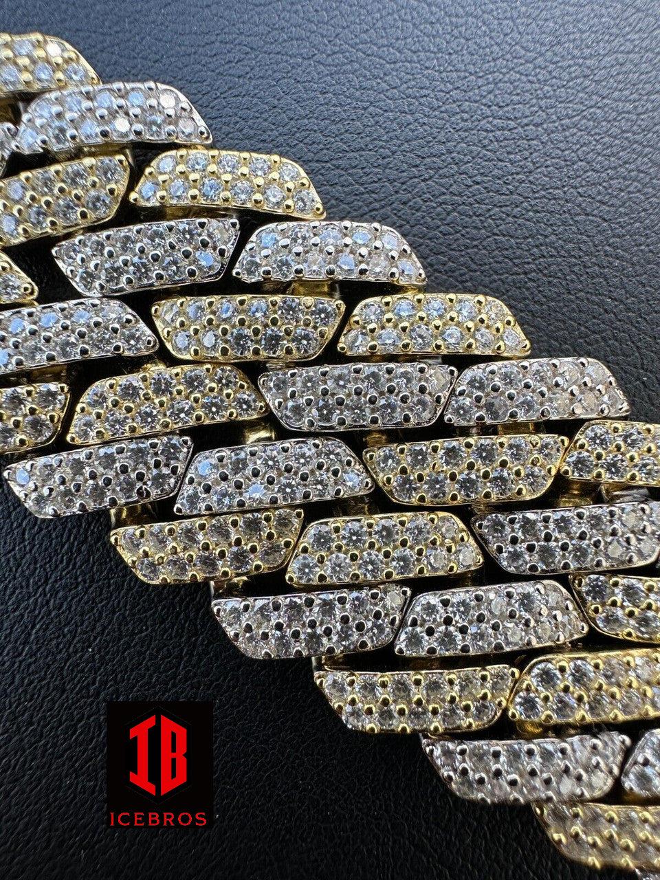 Shiny Gold and White Two-Prong Cuban Link Chain, Thick Design - Stylish and Luxurious Jewelry Accessory