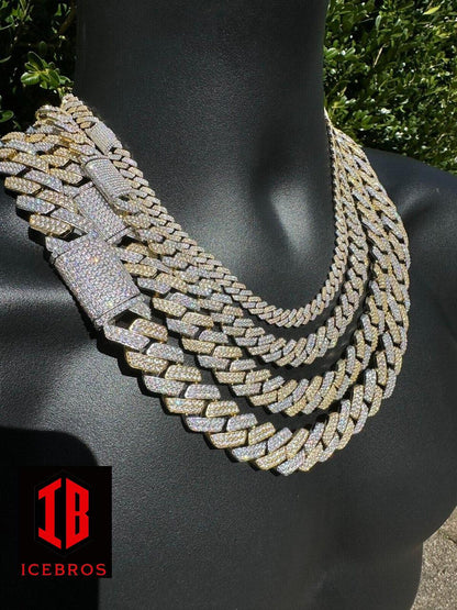 Gold and White Two-Prong Cuban Link Chain - Various Sizes Displayed