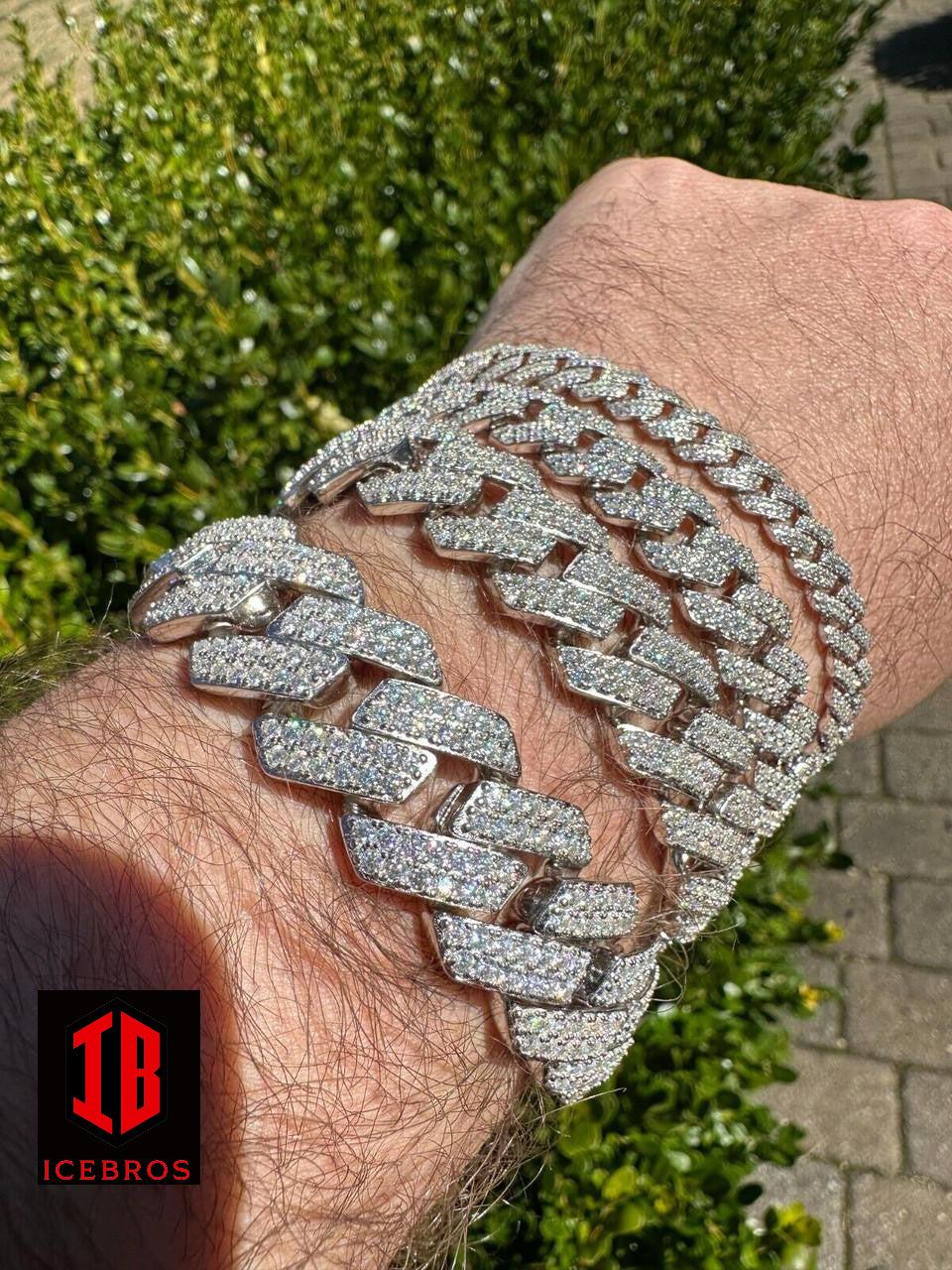 14k Rose & White Gold Iced out Prong Miami Cuban Link Bracelet Two-Tone Diamond Moissanite 925 Sterling Silver Bracelet