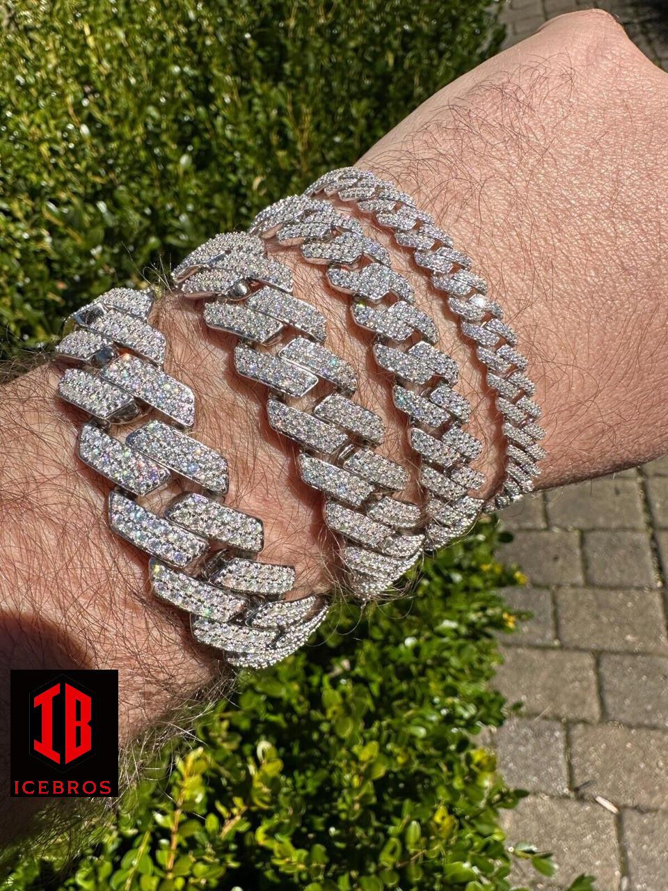 14k Yellow & White Gold Iced out Prong Miami Cuban Link Bracelet Two-Tone Diamond Moissanite 925 Sterling Silver Bracelet