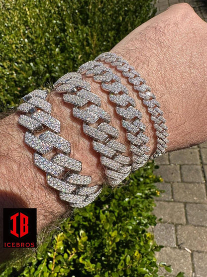 14k Rose & White Gold Iced out Prong Miami Cuban Link Bracelet Two-Tone Diamond Moissanite 925 Sterling Silver Bracelet