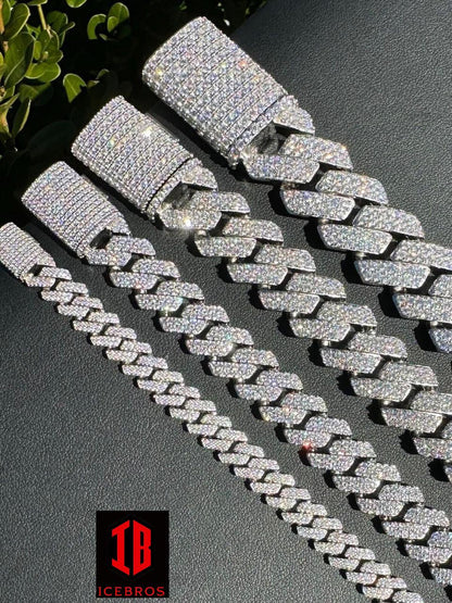 White Gold Iced out Prong Miami Cuban Link Bracelet Diamond Moissanite 925 Sterling Silver Bracelet