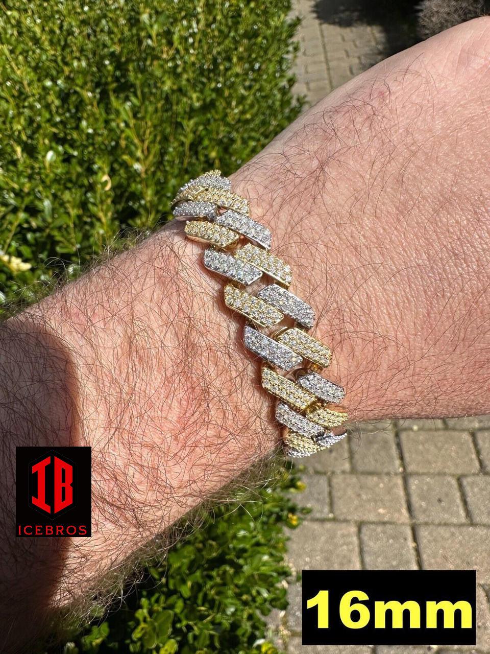 White Gold Iced out Prong Miami Cuban Link Bracelet Diamond Moissanite 925 Sterling Silver Bracelet