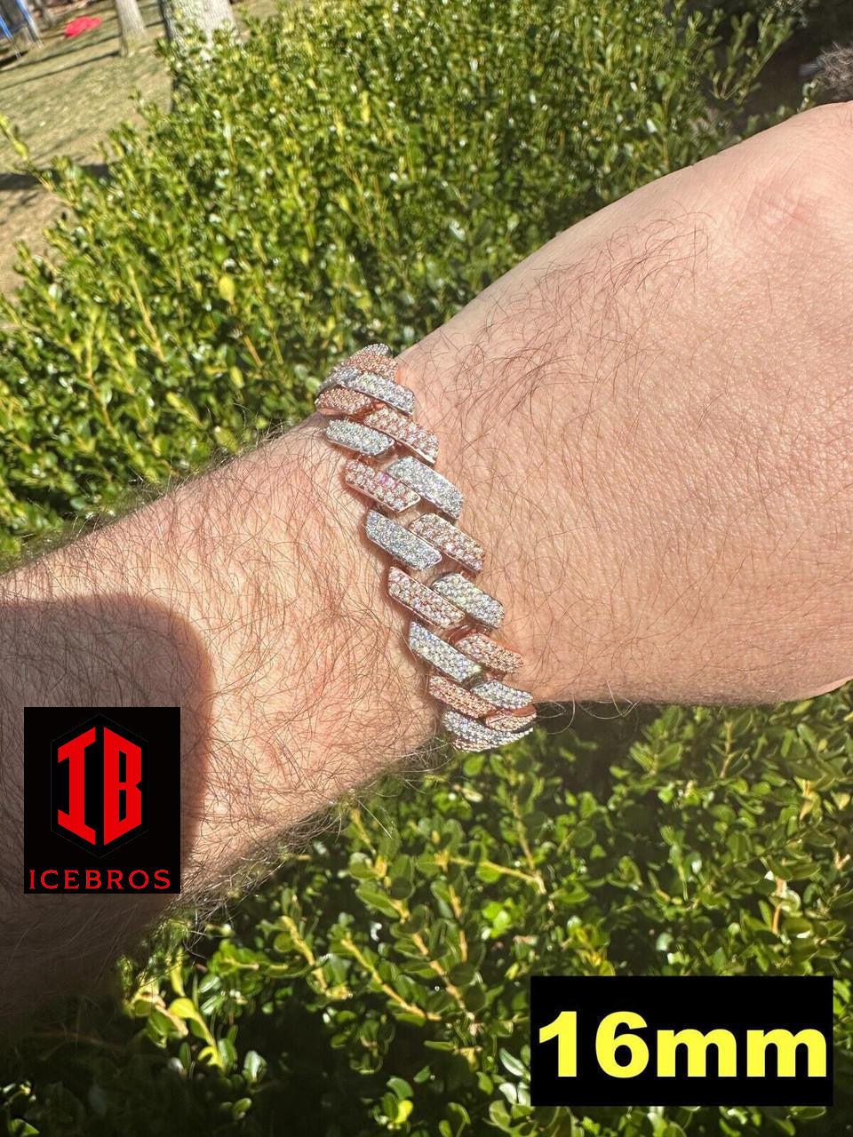 Close-up view of a men's hand model wearing a 14k Rose & White Gold Two-Tone Miami Cuban Link Bracelet.