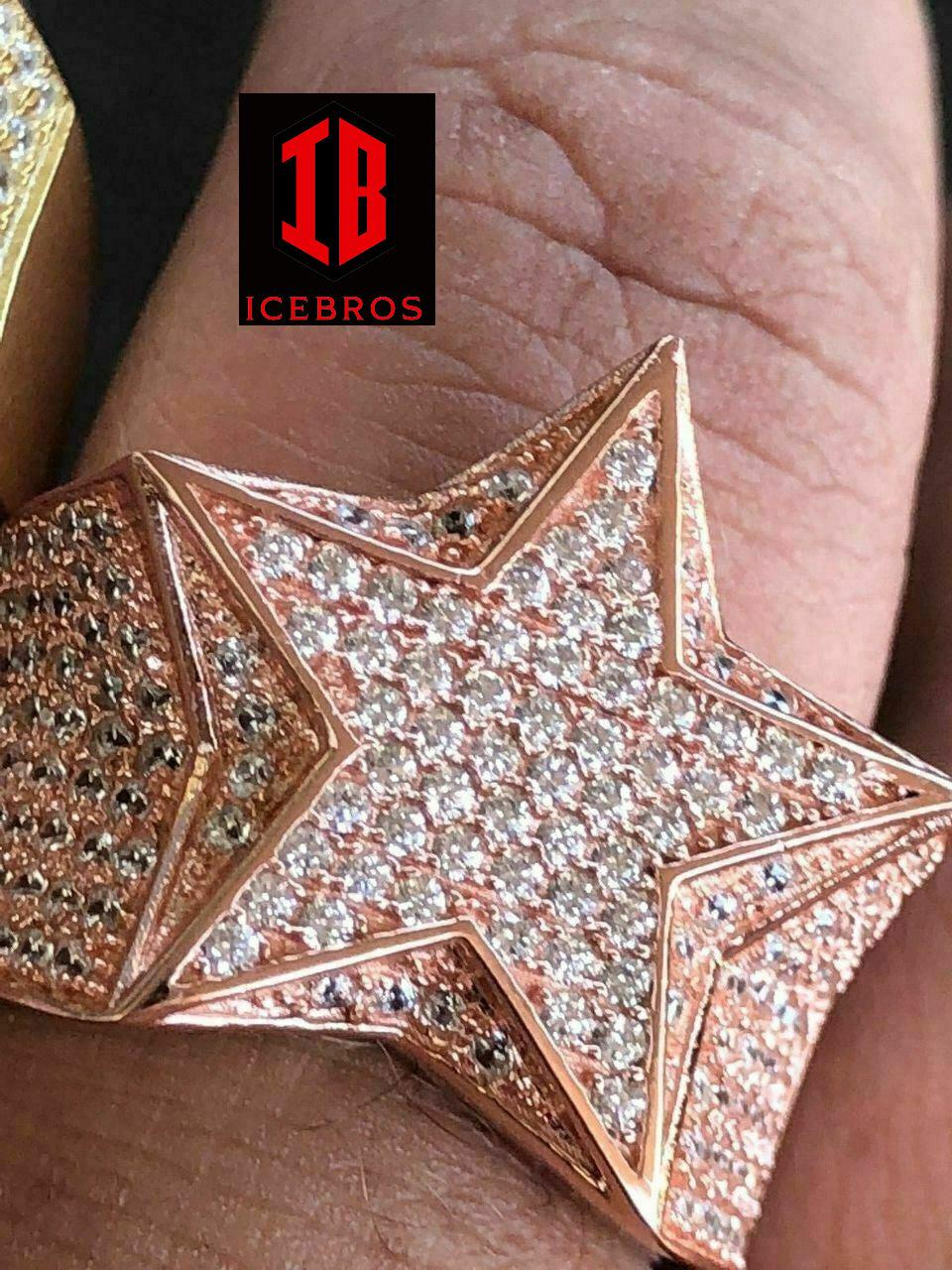 Star Ring Diamond Pinky Solid 925 Sterling Silver 14k Gold / Rose Gold Men's (CZ)