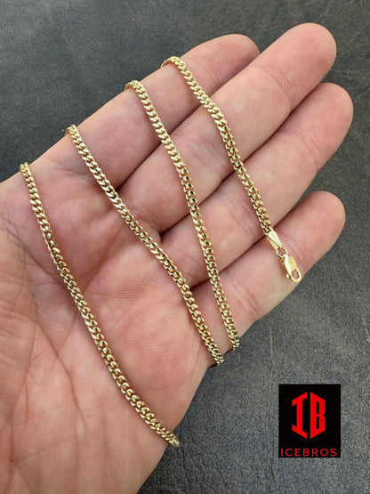 14k Men's Ladies Solid Yellow Gold Micro 1.5-3mm Miami Cuban Link Chain Necklace (More Weight)