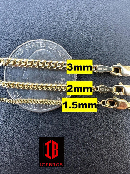 14k Men's Ladies Solid Yellow Gold Micro 1.5-3mm Miami Cuban Link Chain Necklace (More Weight)