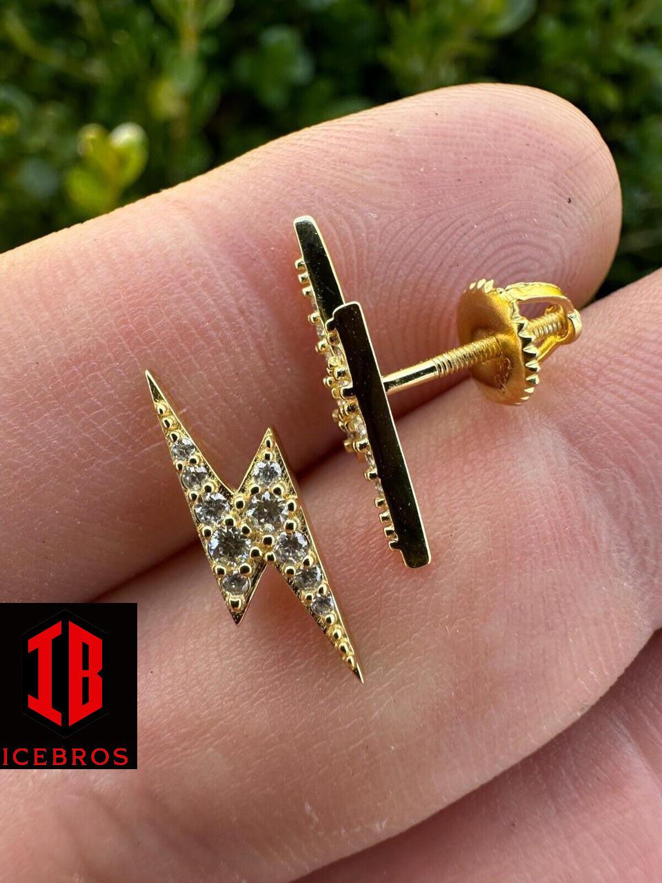 Moissanite Solid 925 Silver Iced Hip Hop Lightning Bolt Earrings Passes Tester