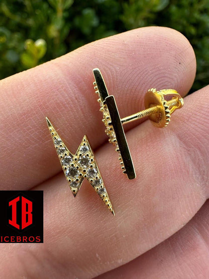 Moissanite Solid 925 Silver Iced Hip Hop Lightning Bolt Earrings Passes Tester