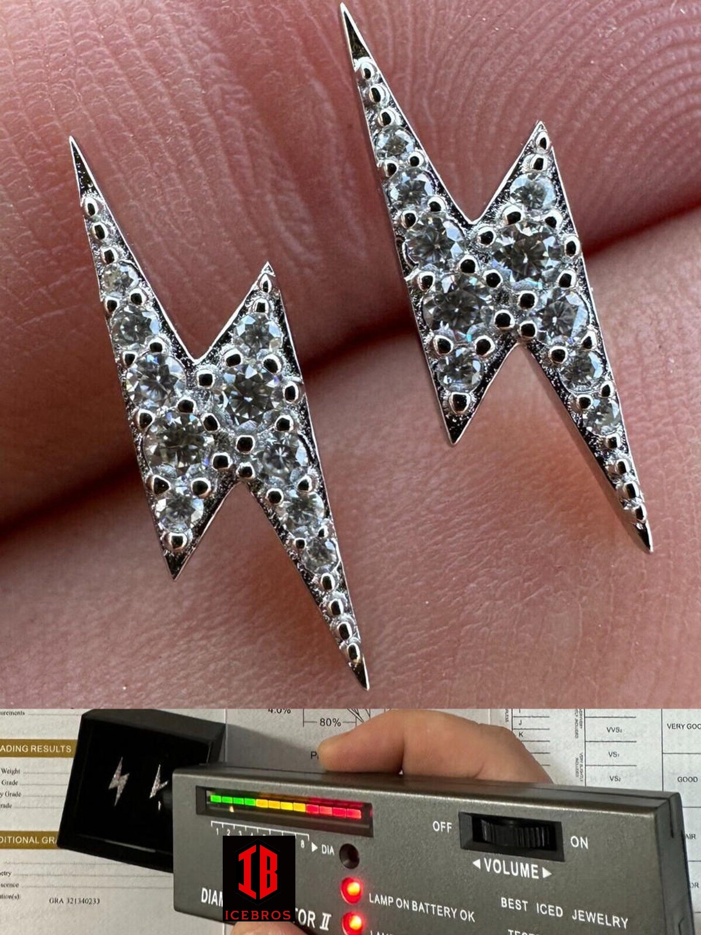 Moissanite Solid 925 Silver Iced Hip Hop Lightning Bolt Earrings Passes Tester