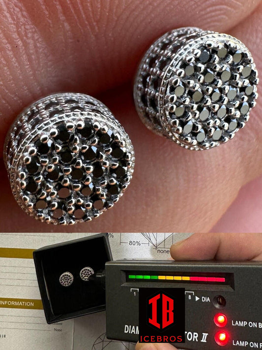 Black Moissanite 925 Silver Iced Hip Hop Earrings Small 1/3inch Studs (White Gold)