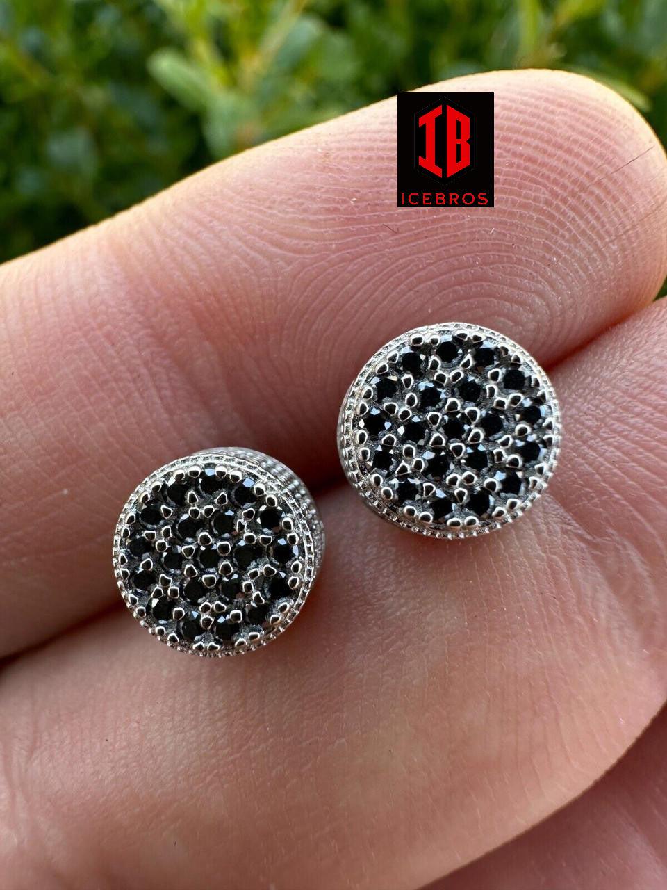 Black Moissanite 925 Silver Iced Hip Hop Earrings Small 1/3inch Studs (White Gold)