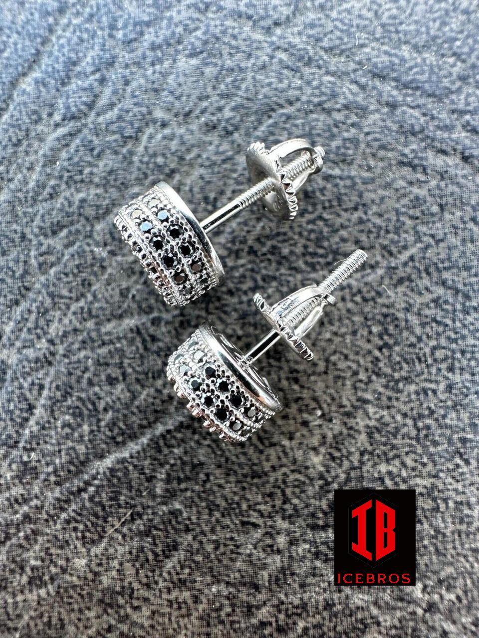 Black Moissanite 925 Silver Iced Hip Hop Earrings Small 1/3inch Studs (White Gold)