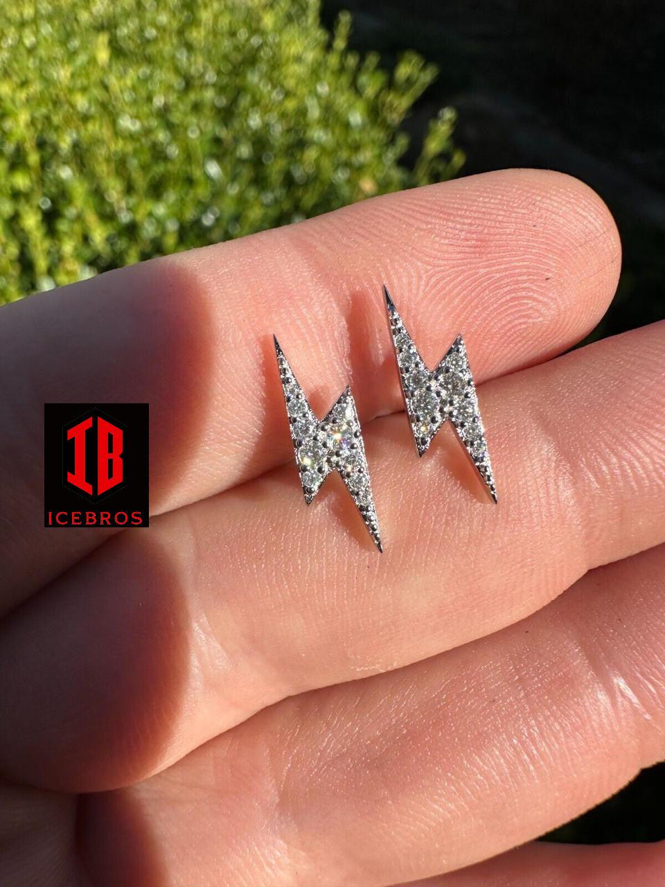 Moissanite Solid 925 Silver Iced Hip Hop Lightning Bolt Earrings Passes Tester