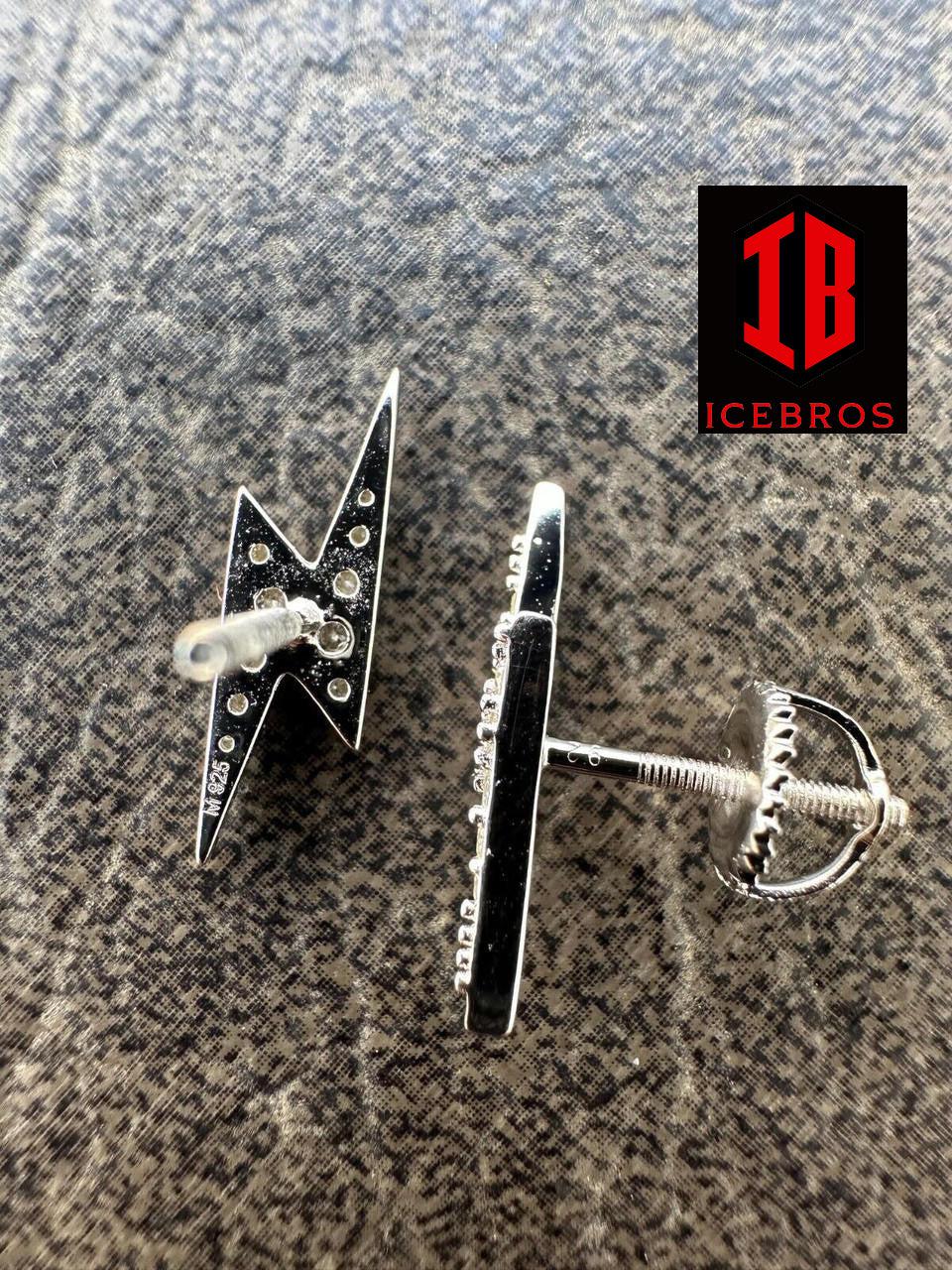 Moissanite Solid 925 Silver Iced Hip Hop Lightning Bolt Earrings Passes Tester