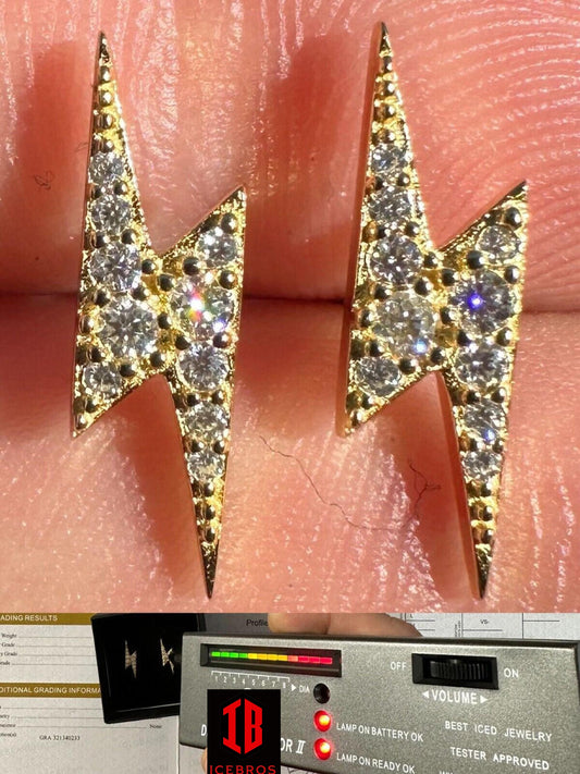 Moissanite Solid 925 Silver Iced Hip Hop Lightning Bolt Earrings Passes Tester