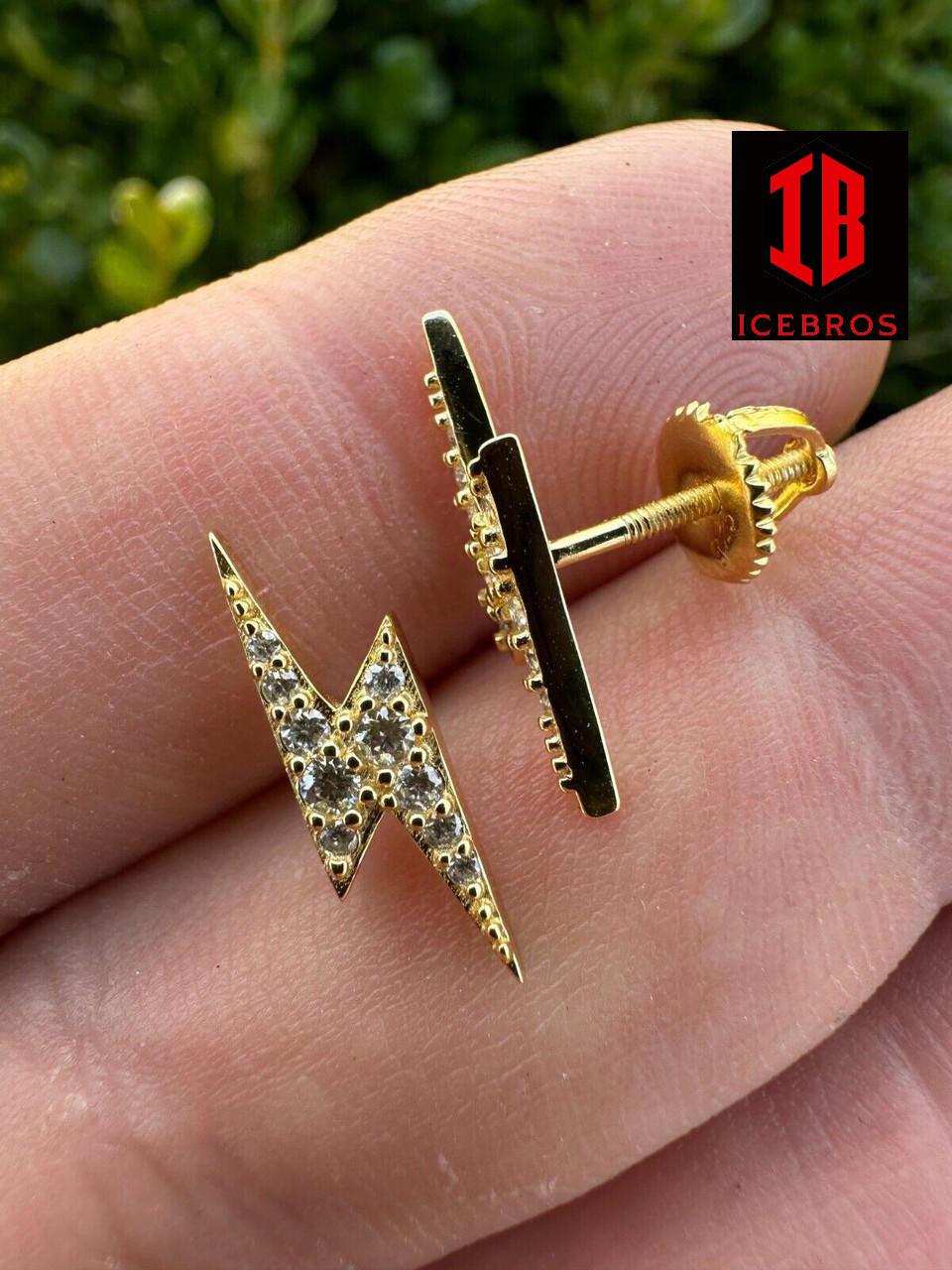 Moissanite Solid 925 Silver Iced Hip Hop Lightning Bolt Earrings Passes Tester