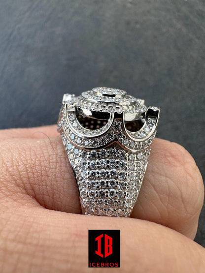 3.38ct Real LAB CVD VVS1 Diamond Hip Hop Solid 925 Natural Silver Iced King Crown Ring