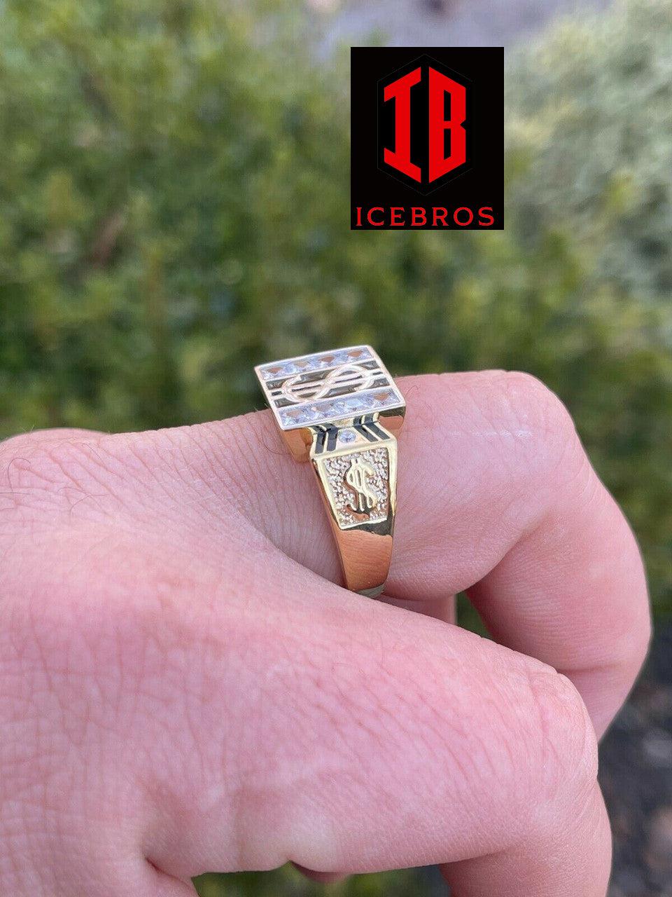 Solid 925 Sterling Silver & 14k Gold Dollar Sign $ Money Ring Iced Hip Hop Pinky (CZ)