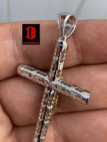 unisex Solid 925 Silver & 14k Gold Cross Jesus Piece 1-3inch ITALY