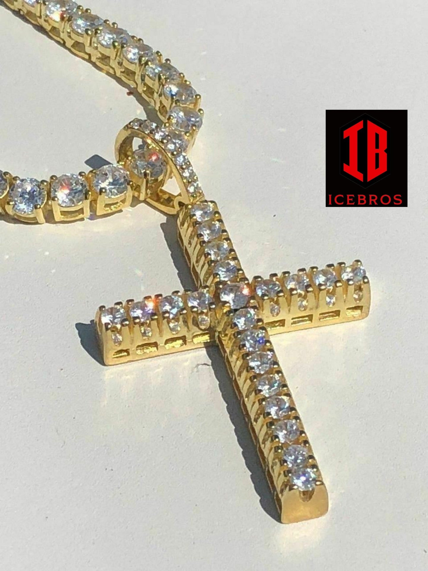 Solid 925 Silver Tennis Cross Link ICED Man Made Diamond (CZ)