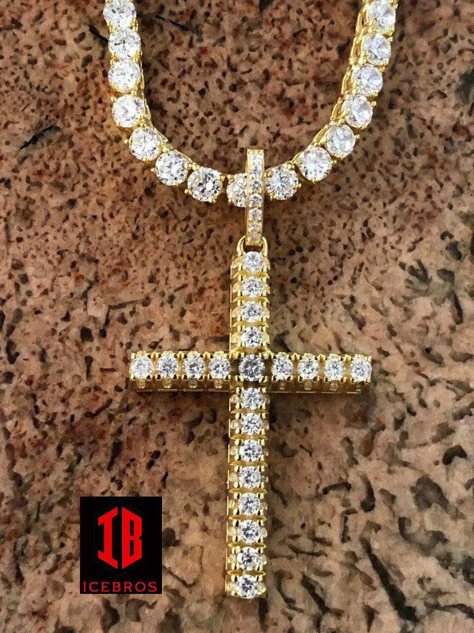 Solid 925 Silver Tennis Cross Link ICED Man Made Diamond (CZ)