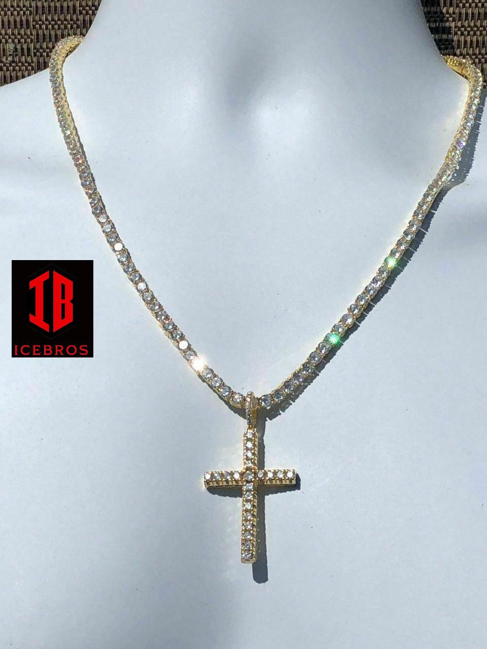 Solid 925 Silver Tennis Cross Link ICED Man Made Diamond (CZ)